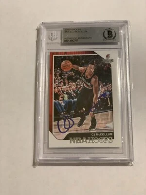 CJ McCollum Autographed 2018-19 NBA HOOPS CARD BECKETT AUTHENTICATED PORTLAND  - Image 1 of 2