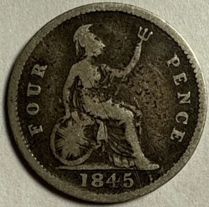 1845 Great Britain 4 Pence Fourpence Victorian Silver Coin - Picture 1 of 4