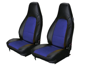 PORSCHE BOXSTER 1997-2004 BLACK/BLUE VINYL CUSTOM MADE FIT FRONT SEAT COVERS - Picture 1 of 4