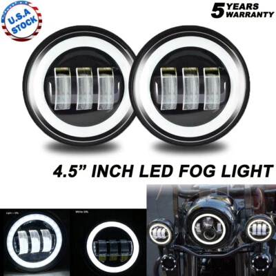 Pair 4.5" inch LED Projector Round Fog Light Angel Eyes Halo Motorcycle Ring DRL - Image 1 of 4