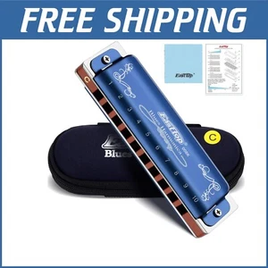 Professional 10-Hole Diatonic Blues Harmonica - Key of C, Lightweight & Portable - Picture 1 of 11