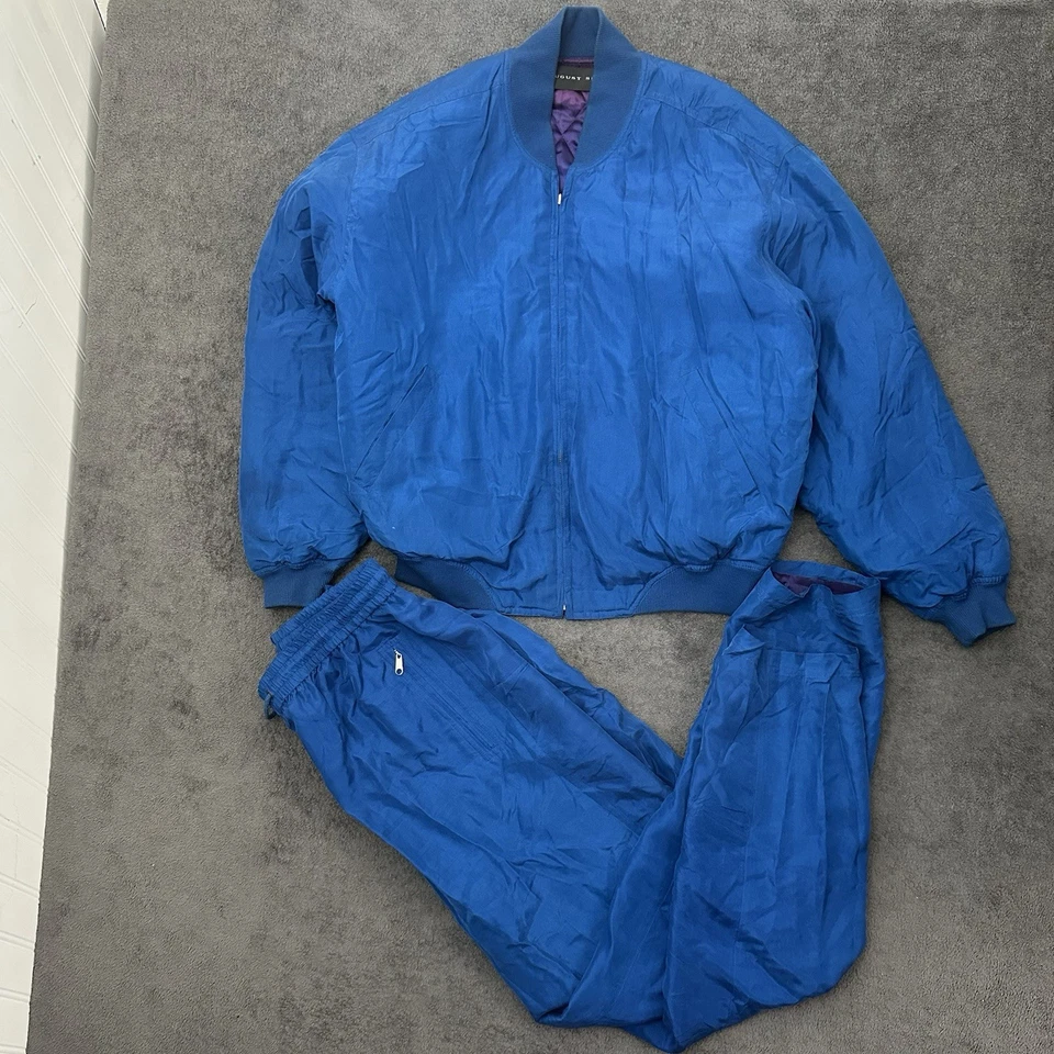Conjunto de 2 jaquetas e calças vintage de seda agosto azul tamanho pequeno anos 90 esportes - Imagem 1 de 4