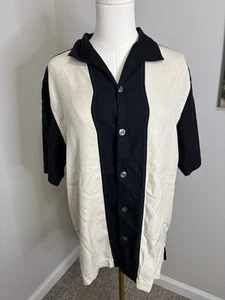 Camisa para hombre Brandini 100 % seda manga corta abotonada negra y topo mediana - Imagen 1 de 5