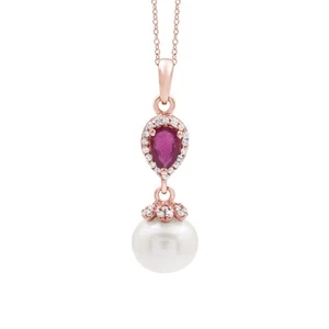 Collana con ciondolo a goccia in argento sterling placcato oro rosa rubino... - Foto 1 di 1