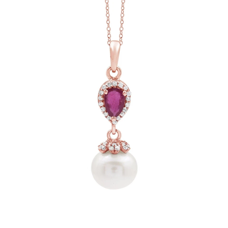 Collana con ciondolo a goccia in argento sterling placcato oro rosa rubino... - Immagine 1 di 1