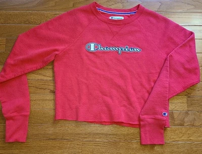 Champion Sudadera Mujer Pequeña Roja Sudadera Suéter Deletrear Logo Foto 1 de 4