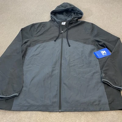Starter Woven Jacket Mens XL Black Gray Water Repellent Full Zip Hooded Coat - Image 1 of 4