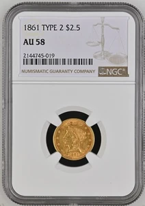 Cuarto de águila Liberty Head de oro 1861 $2,50 NGC AU-58 - Imagen 1 de 2