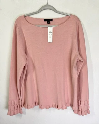 Suéter Top Ann Taylor Manga Volantes Dobladillo Mujer 2XL Rosa Polvoriento Elástico NUEVO Foto 1 de 4