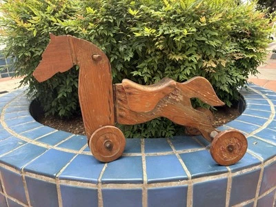 Vintage Country Primitive Wood Toy Childs Riding Horse Tricycle on Wheels Decor - Image 1 of 4