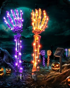 Solar Halloween Skeleton Hands Lights 100 LED Waterproof Outdoor Yard Party Deco - Picture 1 of 7