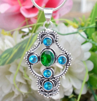 Ciondolo artigianale in argento sterling 925 croce con pietra preziosa... - Immagine 1 di 4