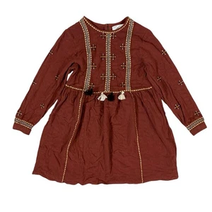 Zara Kids 11 12 Embroidered Rust Boho Tassel Dress Long Sleeve Fall Holiday - Picture 1 of 3