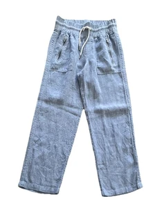 Athleta Cabo Wide Leg Pull On Linen Pants Zipper Pockets Chambray Blue 6 - Picture 1 of 7