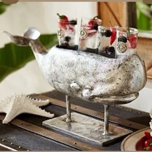 Pottery Barn silver whale beverage cooler ice bucket - Picture 1 of 5