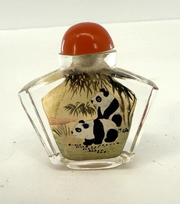 Chinese Inside Hand-Painted Glass Snuff Bottle  Panda & Snake Design Empty - Image 1 of 3