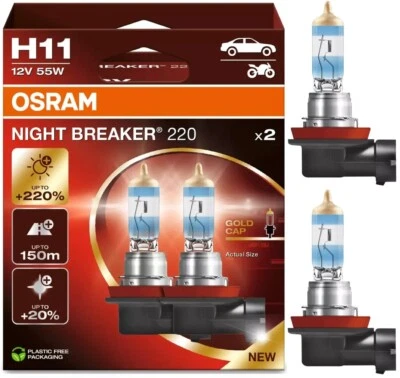 Osram Night Breaker 220 H11 55W Dos Bombillas Luz Antiniebla Repuesto Actualización Lámpara Foto 1 de 4