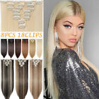 Thick 100% Natural Extensions Clip in HAIR EXTENTIONS Full Head 8 Pcs Long Wavy
