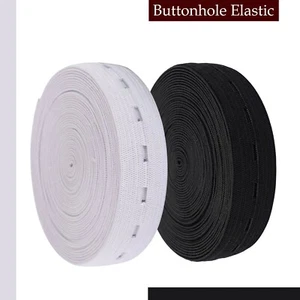 Blanco y Negro Botón Agujero Plano Elástico Tejido Elástico Para Pantalón Cintura 25mm - Imagen 1 de 16