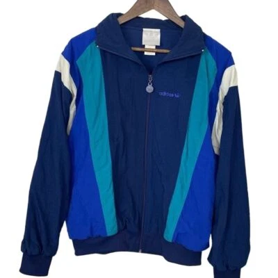 Chaqueta de chándal Adidas vintage años 80 90 para hombre mediana tres rayas azul MC Hammer Foto 1 de 4