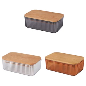 Butter Dish with Wooden Lid Small Butter Storage Plastic Container Box Breakfast - Picture 1 of 10