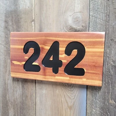 House Number Address Rustic Aromatic Cedar Hand Carved Wooden Sign - Image 1 of 4