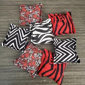 Handmade Bean Bag Set (7) Zebra Print Floral Red Black White Fidget Toys NEW - Picture 1 of 3