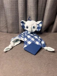 Boogin Head Lovey Teether Security Blanket Elephant Knotted Blue Checkered - Picture 1 of 10