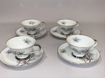 Arlen Purple Sage Fine China Seyei Japan Teacup Saucer Plate Set 4 Lot Vintage  - Image 1 of 4