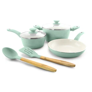 Gibson Home Plaza Cafe 7 Piece Essential Core Aluminum Cookware Set in Sky Blue - Picture 1 of 1