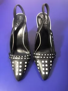 Tory Burch Slingback Black and White Polka Dot Heels Size 8 - Picture 1 of 10