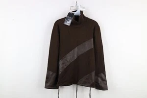 Deadstock Vtg 90s Streetwear Womens Large Leather Trim Wool Blend Knit Sweater - Picture 1 of 14