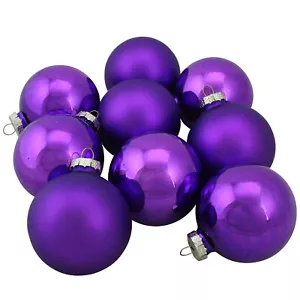 Northlight 9-Piece Shiny and Matte Purple Glass Ball Christmas Ornament Set 2.5" - Picture 1 of 3