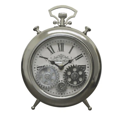 Vintage Stopwatch Style Silver Metal Skeleton Clock with Moving Gears - Image 1 of 2