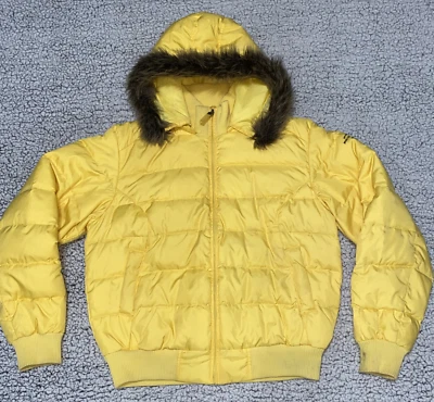 Chaqueta polo acolchada vintage Ralph Lauren amarilla con capucha grande extraíble Foto 1 de 4