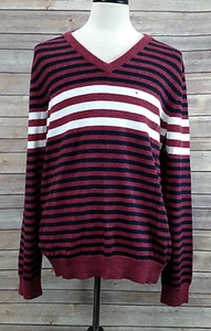 Men's EXPRESS Mixed Striped Cotton V-Neck Sweater in Harvard Red Sz XL NWT $70 - Picture 1 of 5