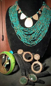 Türkis Rocailles Halskette Konvolut 7 Stück alle tragbar - Bild 1 von 10