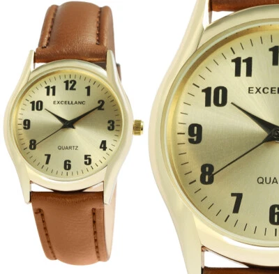 kleine Damenuhr Frauen Braun Gold Quarz analog Armbanduhr Kunstleder 29/226 NEU - Bild 1 von 4