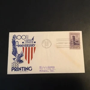 FDC 1938#857-25 CLIFFORD Cachet “300th ANNIVERSARY PRINTING PRESS 3 Cent Stamp - Picture 1 of 2