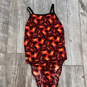 Traje de baño Speedo rojo naranja correa negro mujer de una pieza talla 10 - Imagen 1 de 5