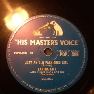 Eartha Kitt - Just An Old-Fashioned Girl HMV POP. 309 - 78rpm Shellac 10" - Image 1 of 4