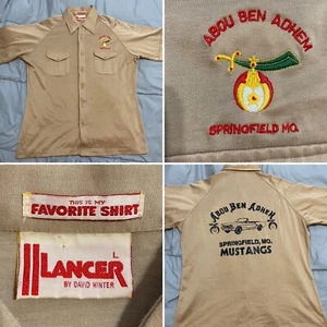 Vtg Shriners Abou Ben Adhem Temple Springfield Mustang Shirt Embroidered Large L - Picture 1 of 7