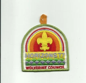 SCOUT BSA 1977 WOLVERINE COUNCIL HORIZONS PATCH MERGED MICHIGAN BADGE RAINBOW MI - Picture 1 of 1