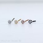 SIMULATED DIAMOND STAR BLACK SILVER YELLOW ROSE GOLD IP L SHAPED NOSE STUD 20G