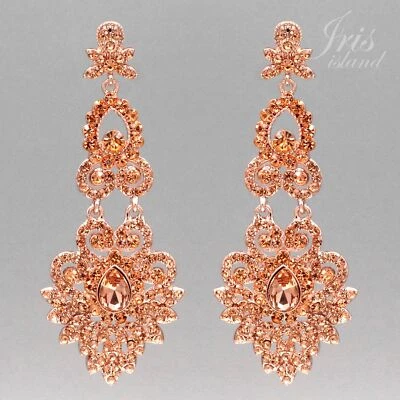 ROSE GOLD Plated Crystal Rhinestone Chandelier Drop Dangle Earrings 7846 Pageant - Image 1 of 4