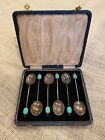 Vintage Coffee Bean Spoons  Silver Plated w/Turquoise  Set 6