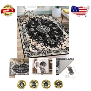 Chic Black 3'x5' Washable Boho Area Rug for Elegant Entryways & Living Rooms - Picture 1 of 9