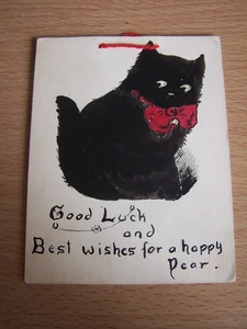 Vintage schwarze Katze Hängekarte Viel Glück Beste Wünsche - Bild 1 von 2