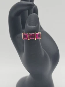 Anillo de oro sobre plata de ley y piedras preciosas rosas talla 7 - Imagen 1 de 5