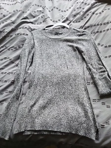 Aqua 100% Cashmere Size Xs Gray Speckled Sweater - Picture 1 of 2